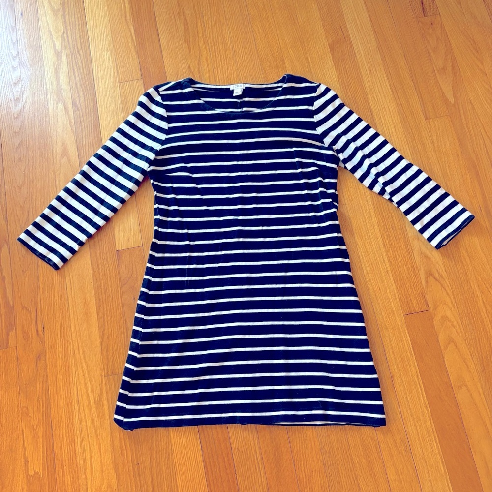 J. Crew Navy White Long Sleeve Dress